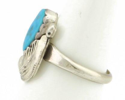 Zuni Ring 925 Silver Natural Mined Blue Turquoise Artist Signed Simplicio C.80's