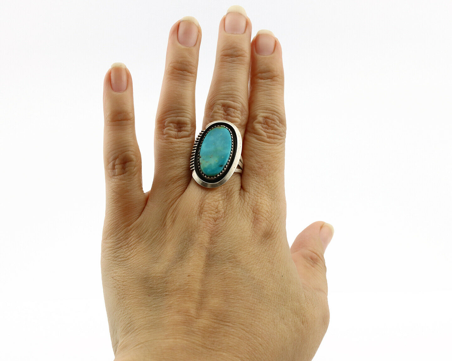 Navajo Ring .925 Silver Kingman Turquoise Native American Artist C.1980's