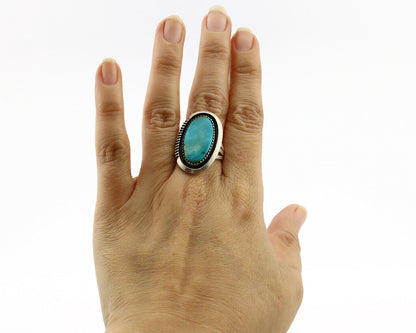 Navajo Ring .925 Silver Kingman Turquoise Native American Artist C.1980's