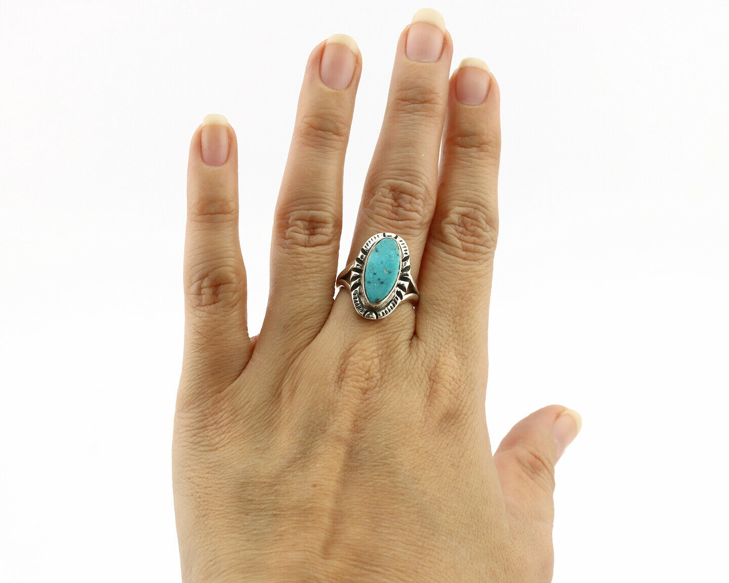 Navajo Ring .925 Silver Natural Mined Turquoise Artist Signed Gecko C.80's