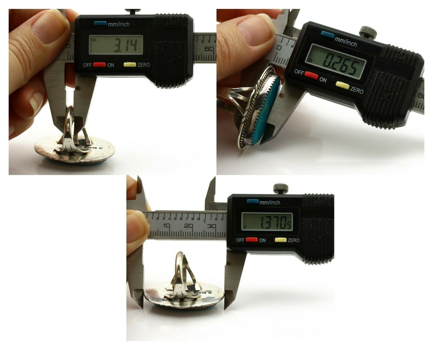 Navajo Ring .925 Silver Blue Turquoise Artist Signed M Begay C.1980's