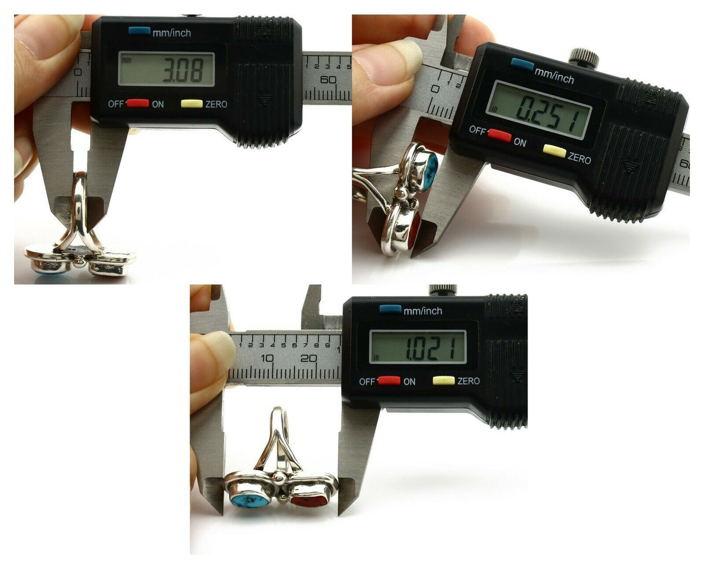 Navajo Ring .925 Silver Red Coral & Blue Turquoise Native Artist C.80's