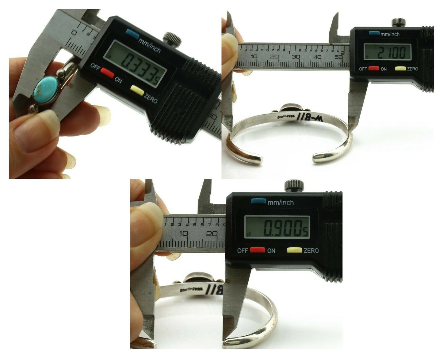 Navajo Bracelet .925 Silver Blue Turquoise Native American Artist C.80's