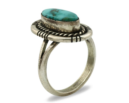 Navajo Ring .925 Silver Kingman Turquoise Native American Artist C.1980's