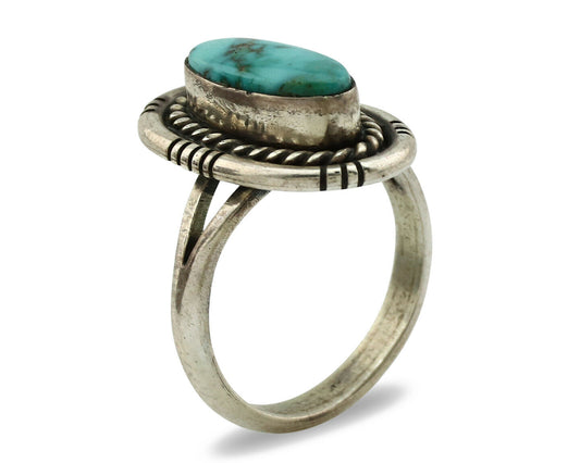 Navajo Ring .925 Silver Kingman Turquoise Native American Artist C.1980's