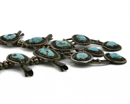 C.1950's Old Pawn Navajo Hand Stamped Bisbee Turquoise .925 Squash Necklace