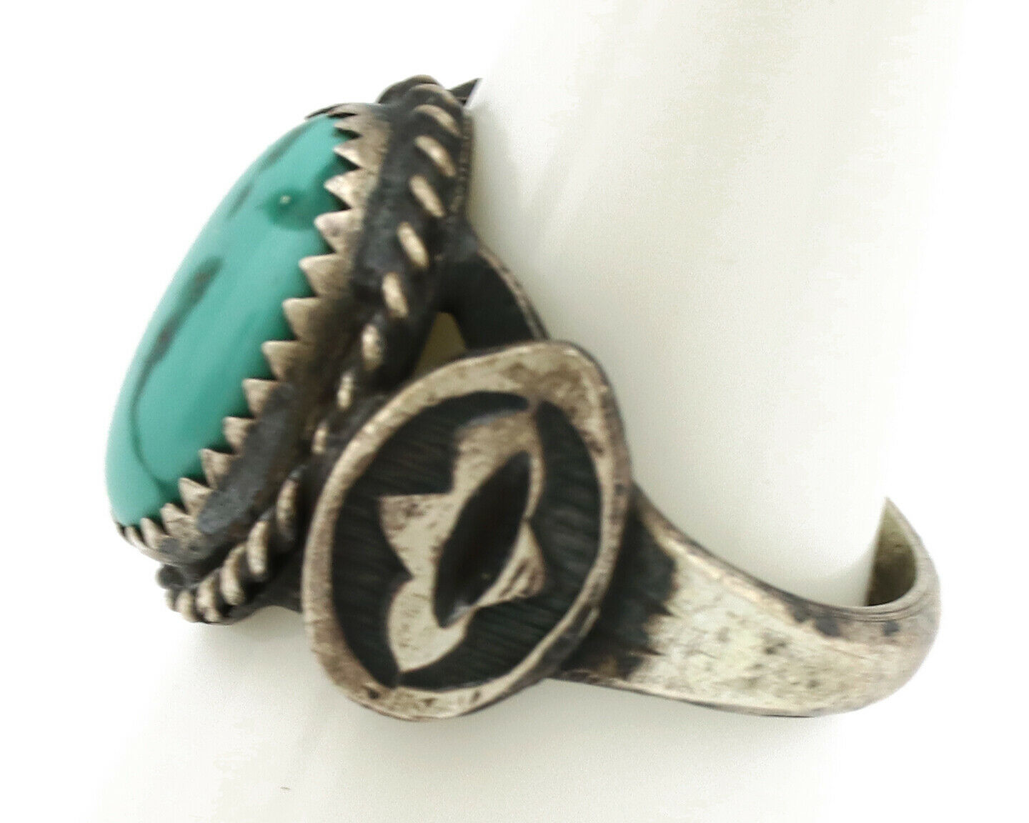 Navajo Ring .925 Silver Blue Turquoise Artist Signed FA C.1980's