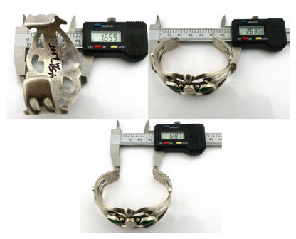 Navajo Sand Cast Bracelet .925 Silver Malachite & Opal Native Artist C.80's