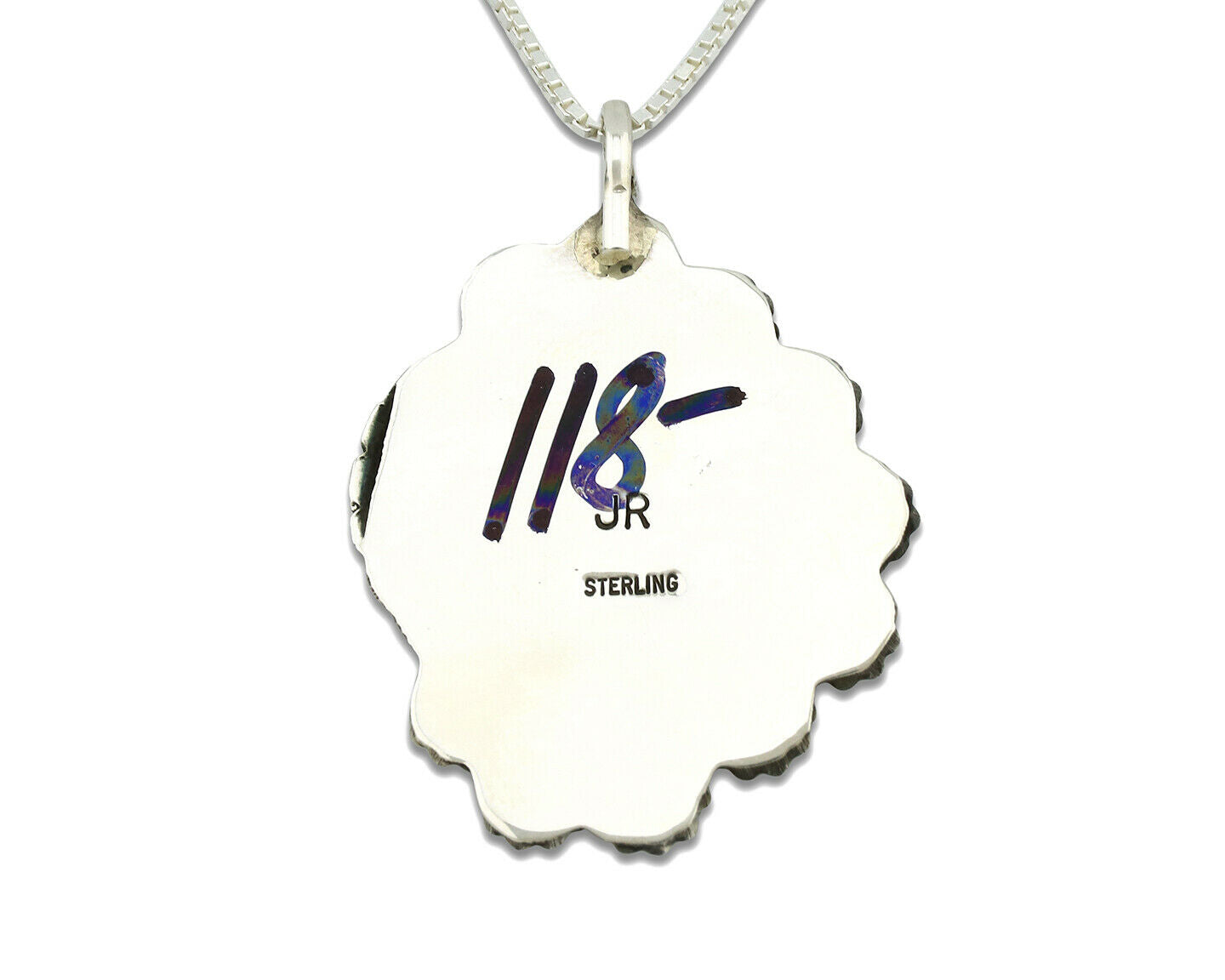 Navajo Necklace .925 Silver Variscite Signed JR C.1980's