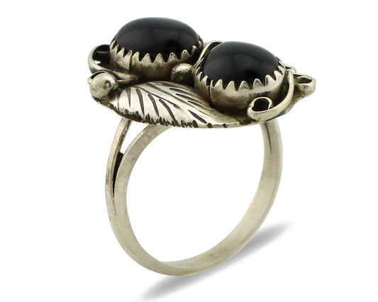 Navajo Ring 925 Silver Natural Mined Onyx Artist Signed T Thomas C.80's