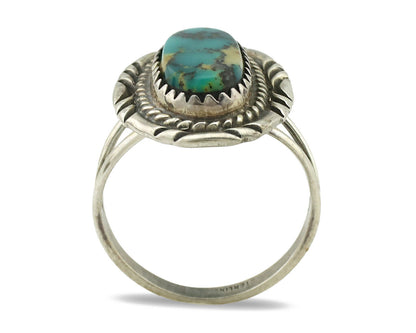 Navajo Ring .925 Silver Nevada Turquoise Signed Native Artist C.1980's
