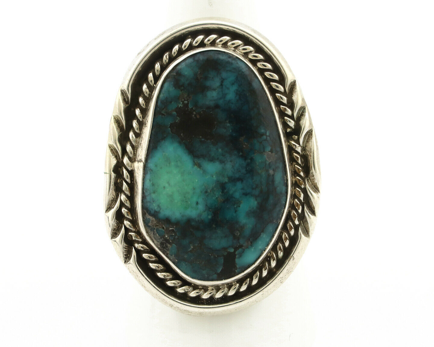 Navajo Ring .925 Silver Black & Blue Turquoise Artist Signed D C.80's