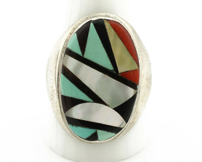 Zuni Inlaid Ring .925 Silver Gemstone Artist Richard & Geneva Terraza C.1980's