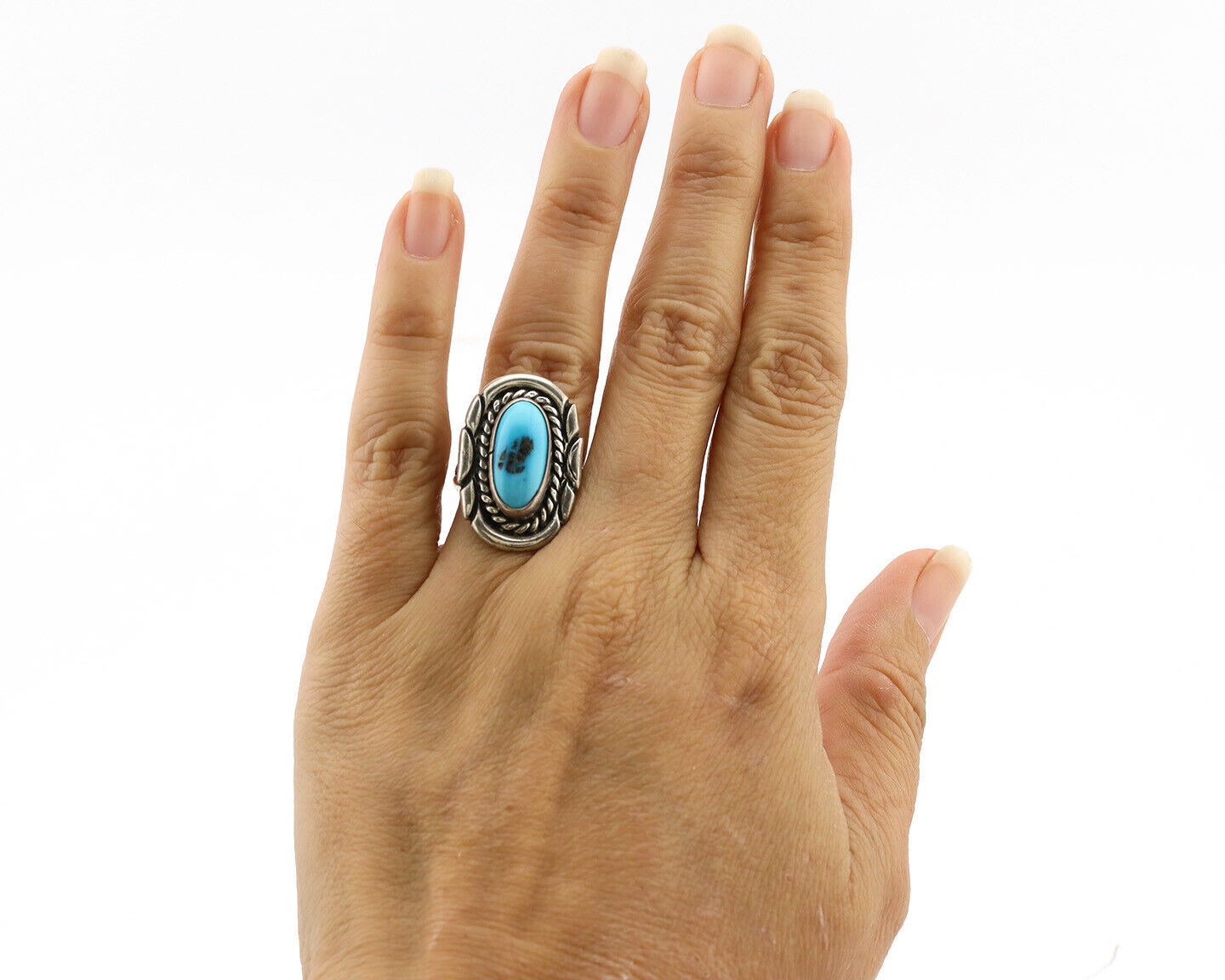 Navajo Ring .925 Silver Sleeping Beauty Turquoise Artist Signed M Montoya C.80's