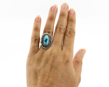 Navajo Ring .925 Silver Sleeping Beauty Turquoise Artist Signed M Montoya C.80's
