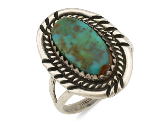 Navajo Ring .925 Silver Nevada Turquoise Native American Artist C.1980's