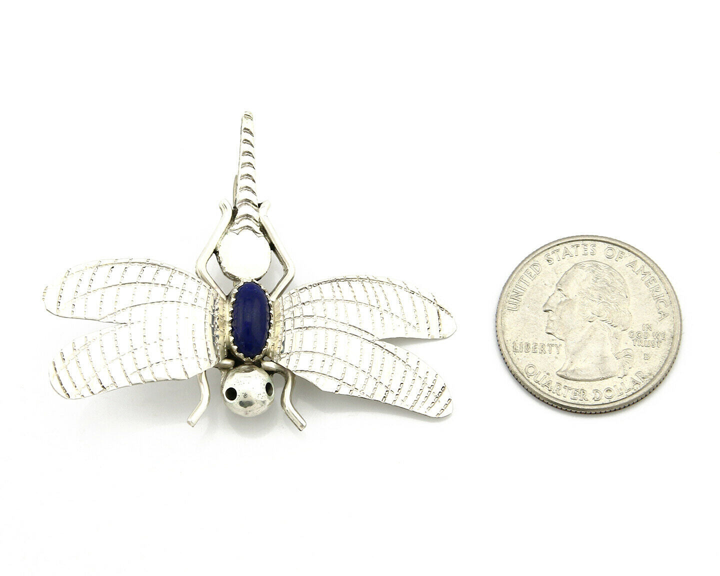 Navajo Pin Pendant .925 Silver Natural Lapis Signed Artist Frank Yazzie C80s