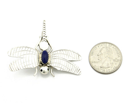 Navajo Pin Pendant .925 Silver Natural Lapis Signed Artist Frank Yazzie C80s