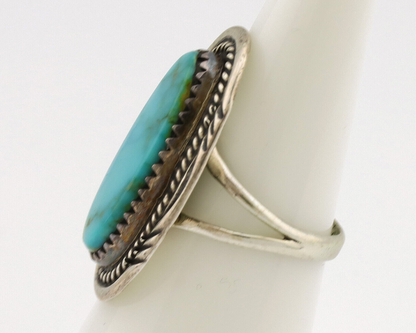 Navajo Ring .925 Silver Nevada Turquoise Native American Artist C.1980's