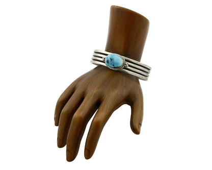 Navajo Bracelet .925 Silver Kingman Turquoise Artist Native American Circa 80's