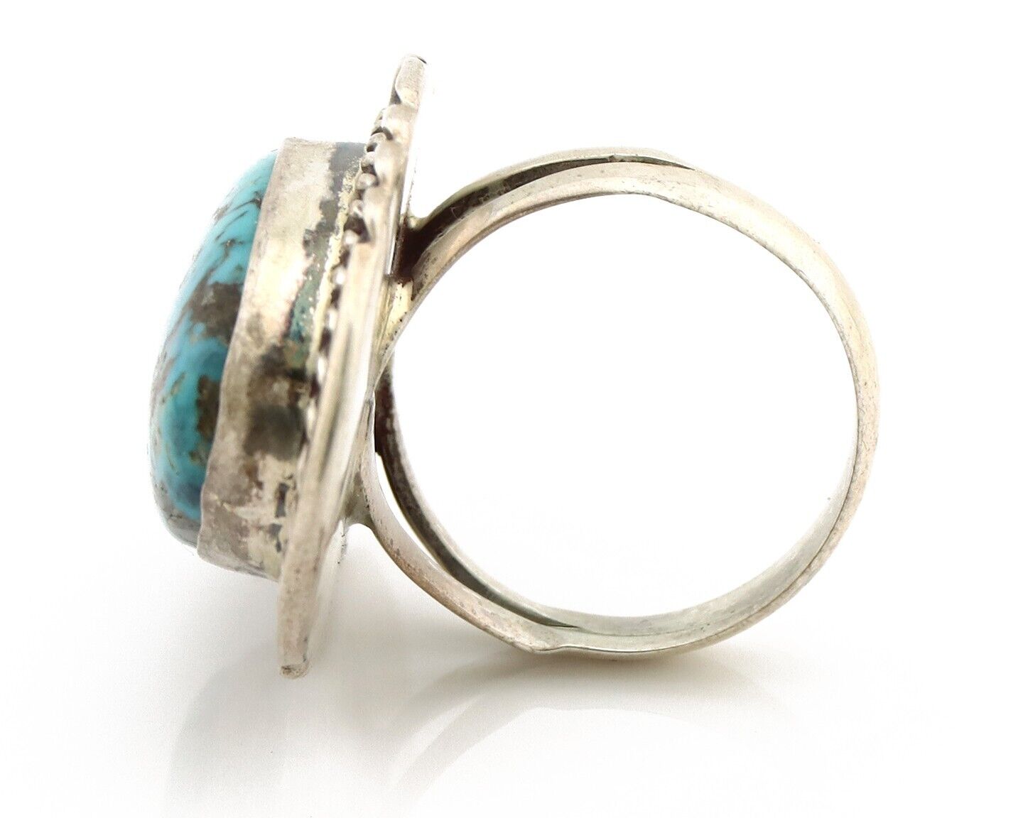 Navajo Ring 925 Silver Blue Mine 8 Turquoise Native American Artist C.80's