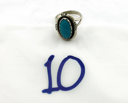 Navajo Ring .925 Silver Kingman Turquoise Handmade Native American Artist C80s