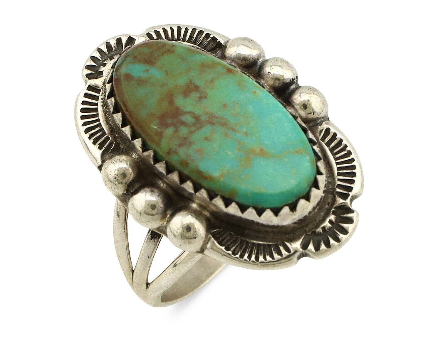 Navajo Ring .925 Silver Kingman Turquoise Artist Signed A C.1980's