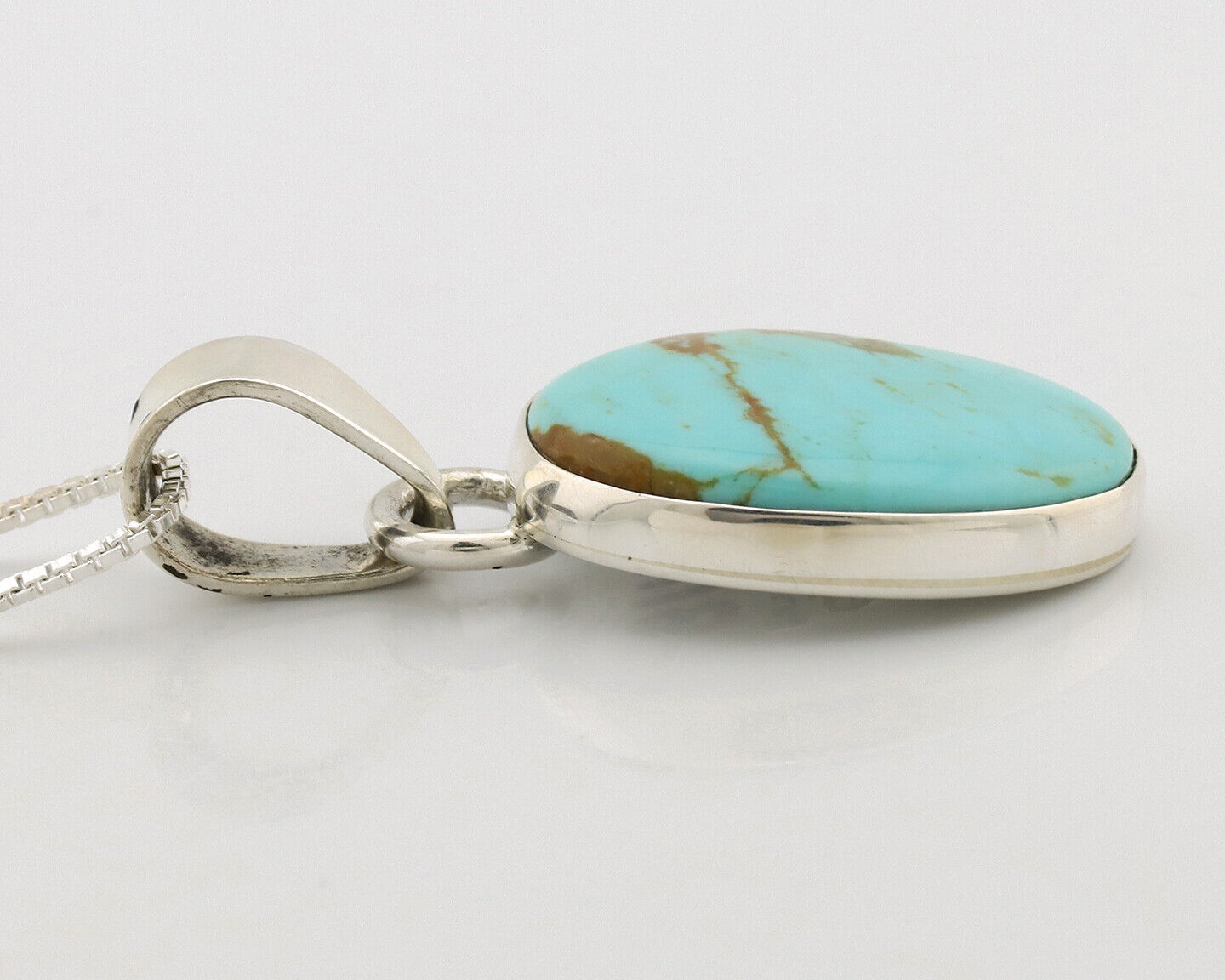 Navajo Necklace .925 Silver Kingman Turquoise Native American Signed C.1980's