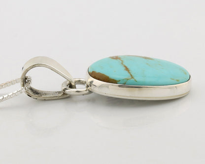 Navajo Necklace .925 Silver Kingman Turquoise Native American Signed C.1980's