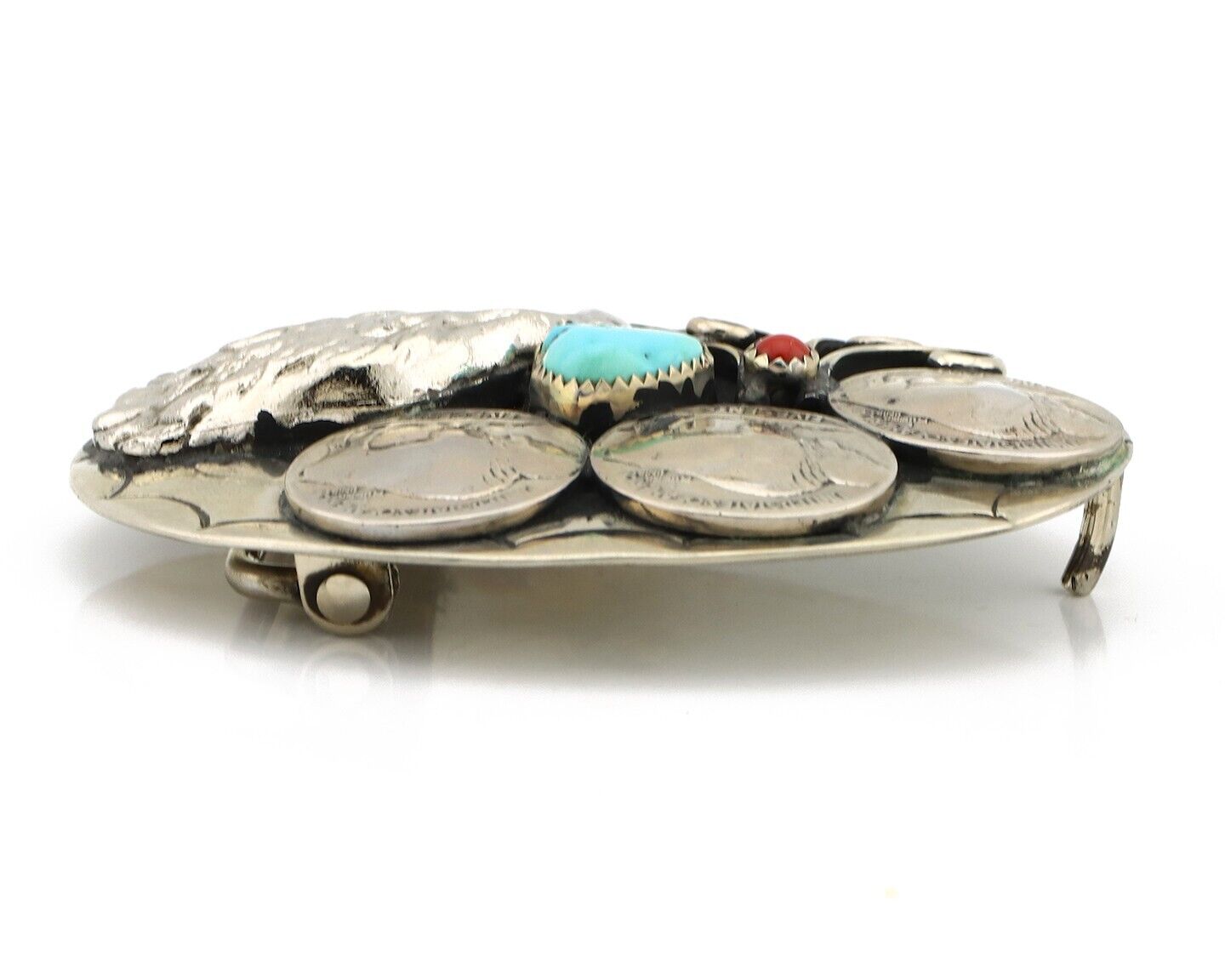 Navajo Eagle Belt Buckle Nickle Silver Gemstone Handmade Native American C.80's