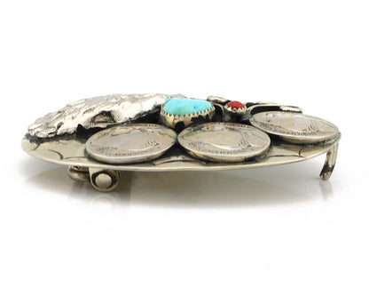 Navajo Eagle Belt Buckle Nickle Silver Gemstone Handmade Native American C.80's