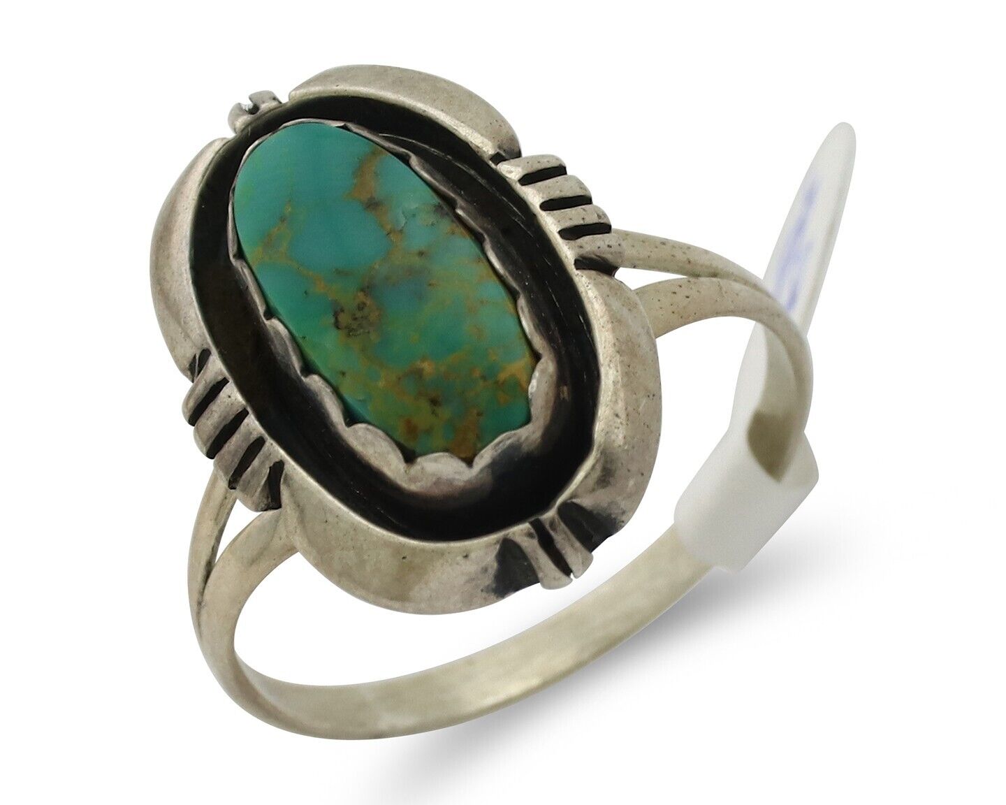 Navajo Ring .925 Silver Blue Gem Turquoise Native American Artist C.80's