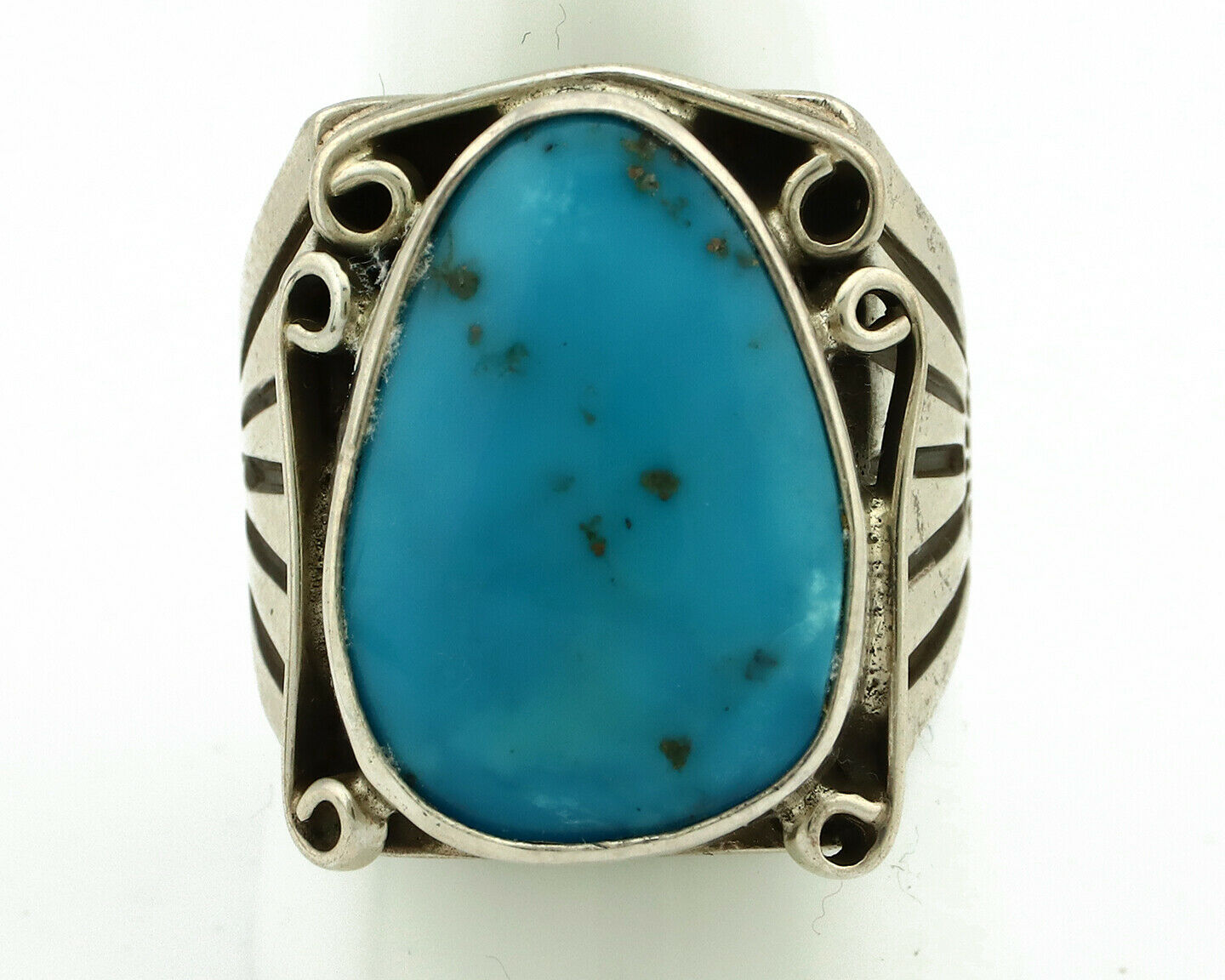 Navajo Ring .925 Silver Blue Turquoise Artist Signed T C.80's