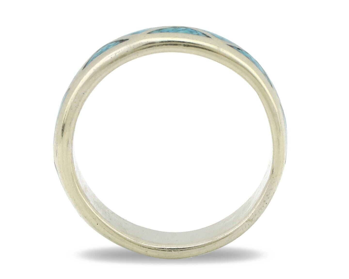 Navajo Chip Inlay Ring 925 Silver Sleeping Beauty Turquoise Artist Silver Cloud