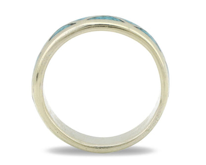 Navajo Chip Inlay Ring 925 Silver Sleeping Beauty Turquoise Artist Silver Cloud