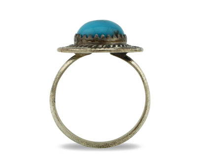 Navajo Ring .925 Silver Natural Blue Turquoise Native American Artist C.80's