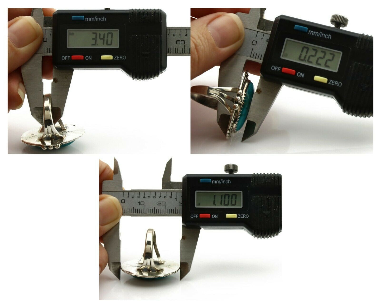 Navajo Ring .925 Silver Kingman Turquoise Native American Artist C.1980's