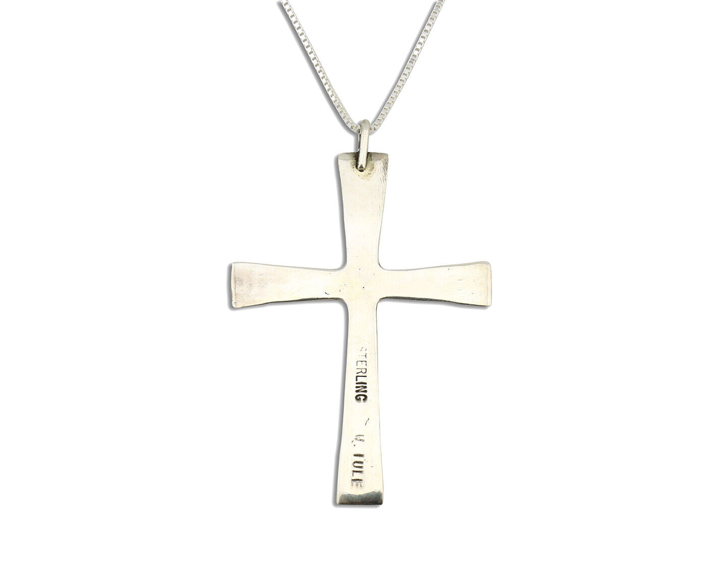 Zuni Handmade Cross Necklace 925 Silver Natural Gemstone Signed W. IULE C.80's