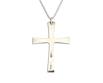 Zuni Handmade Cross Necklace 925 Silver Natural Gemstone Signed W. IULE C.80's
