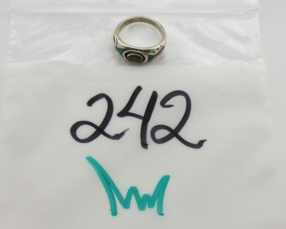 Navajo Handmade Ring 925 Silver Blue Turquoise & Coral Native American C.80's