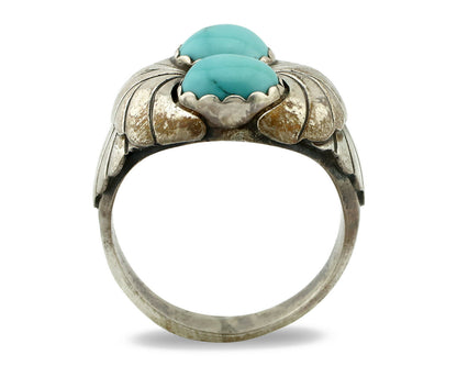 Navajo Ring .925 Silver Blue Turquoise Native American Artist C.80's