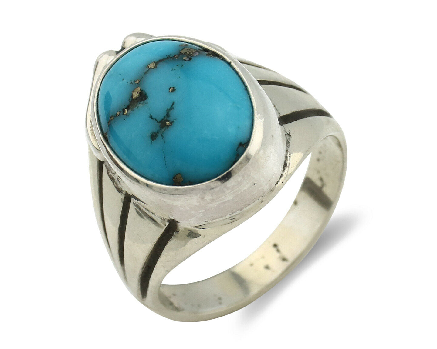 Navajo Ring .925 Silver Morenci Southwest Turquoise Native Artist C.80's