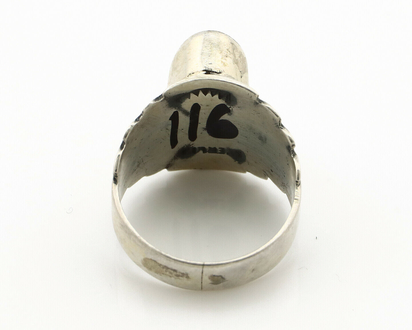 Navajo Ring .925 Silver Kingman Turquoise Artist Signed Apache C.80's