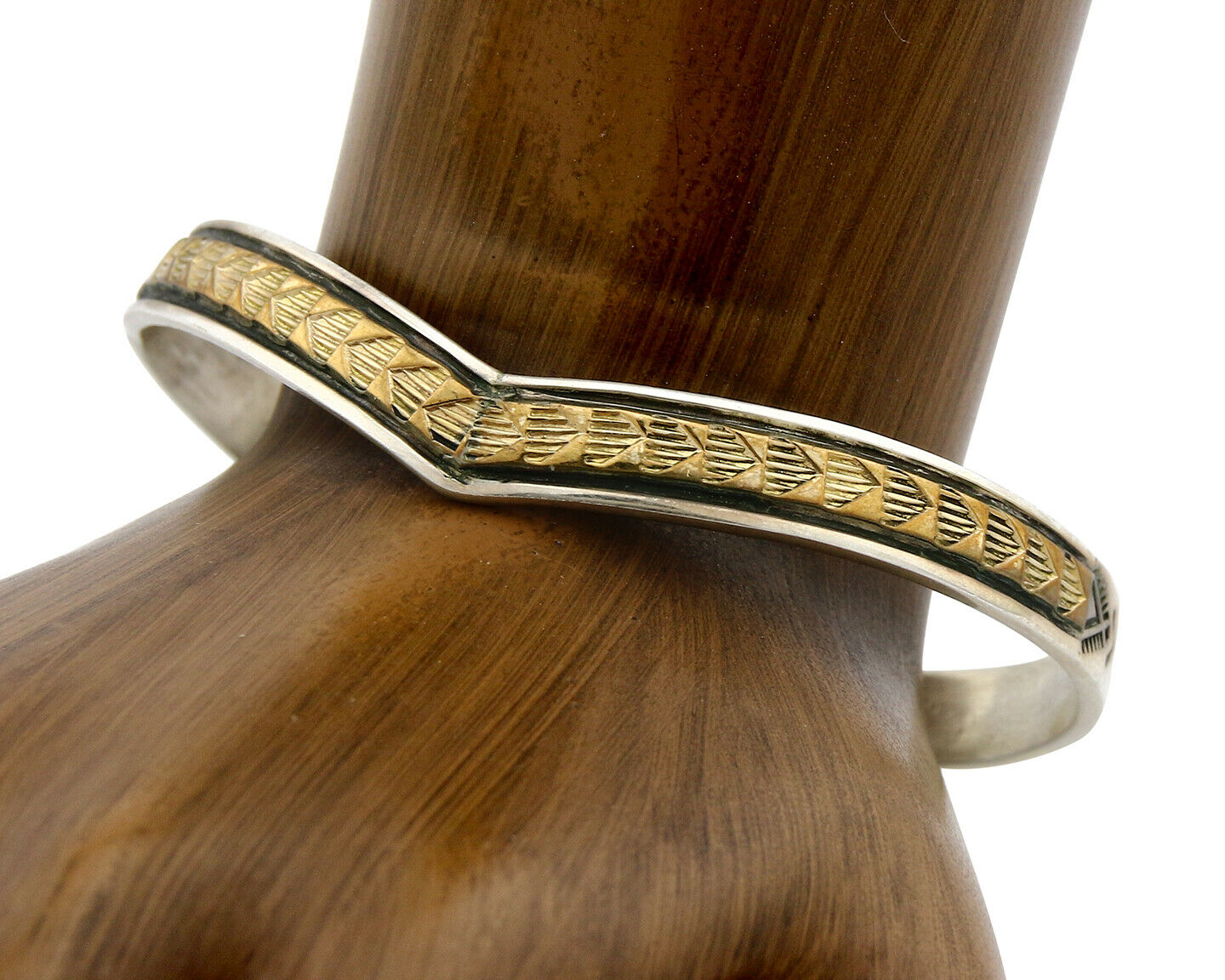 Navajo Bracelet .925 SOLID Silver & 12K Gold Plated Signed Artist RL C.80's