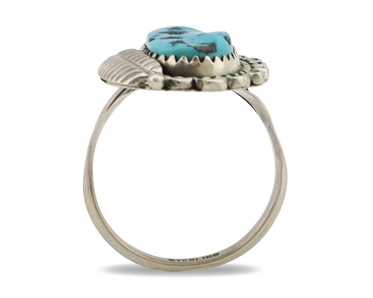 Navajo Ring .925 Silver Sleeping Beauty Turquoise Native American Artist C.80's