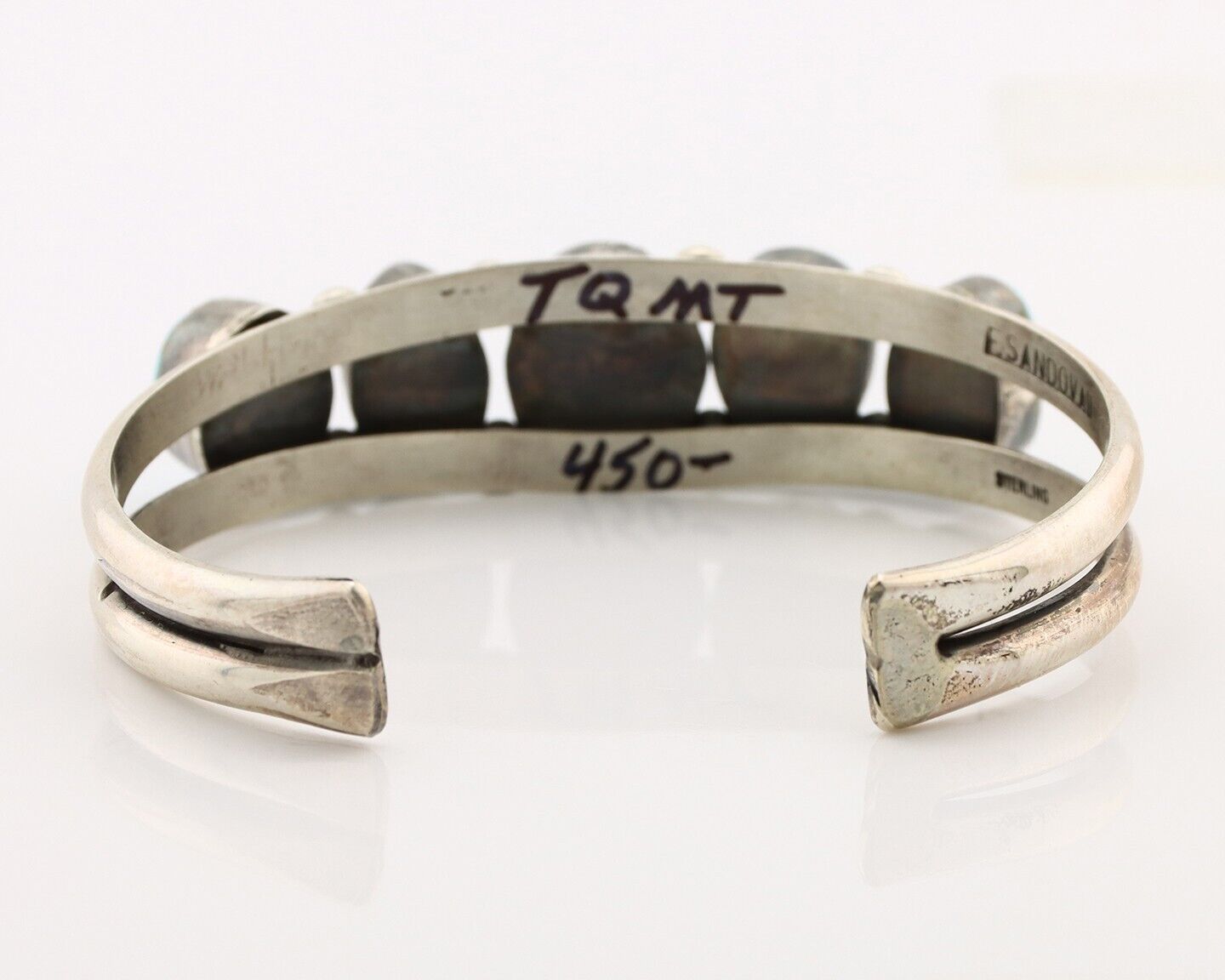 Navajo Bracelet 925 Silver Spiderweb Turquoise Artist Signed E SANDAVOL C80s