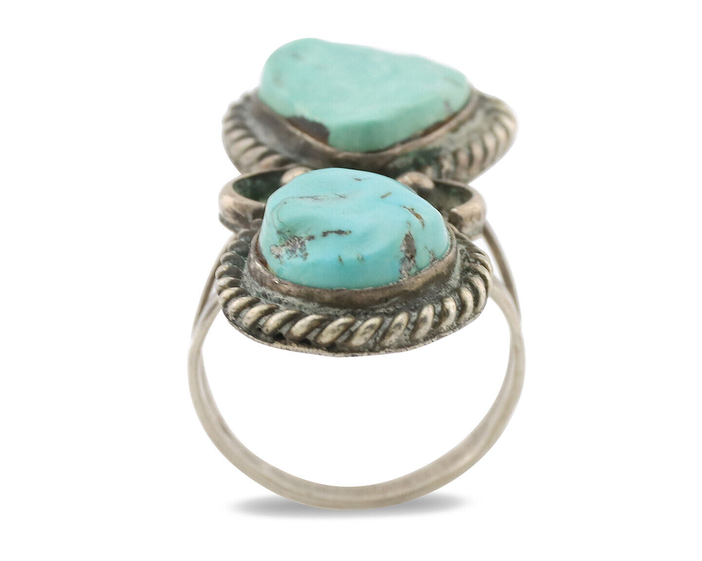 Navajo Ring .925 Silver Globe Turquoise Native American Artist C.1980's