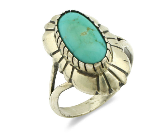 Navajo Ring .925 Silver Green Turquoise Artist Signed M Montoya C.80's
