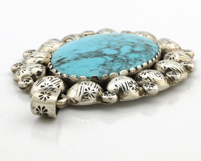 Navajo Necklace 925 Silver Blue Turquoise Artist Signed M & Cat C.80's