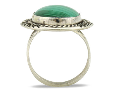 Navajo Ring 925 Silver Natural Green Malachite Signed William Denetdale C.80's